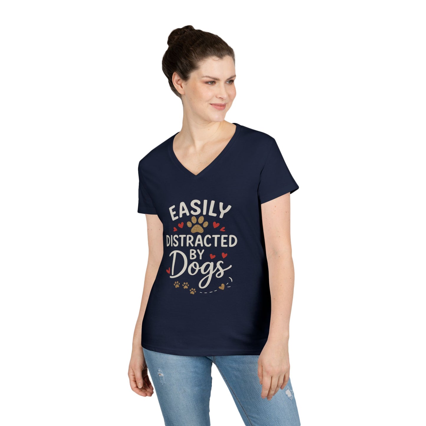 Easily Distracted by Dogs Ladies' V-Neck T-Shirt - Cute Pet Lover Gift