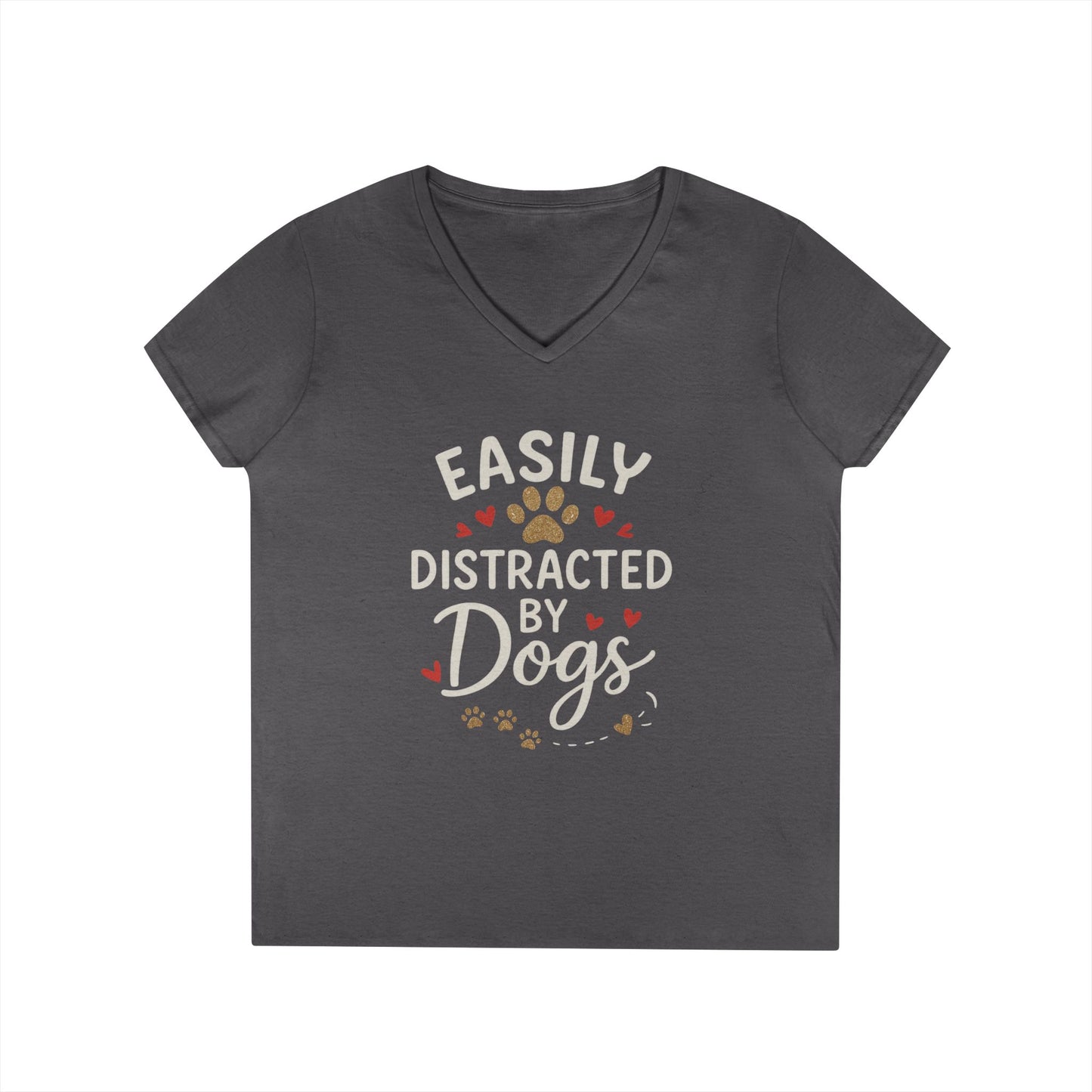 Easily Distracted by Dogs Ladies' V-Neck T-Shirt - Cute Pet Lover Gift