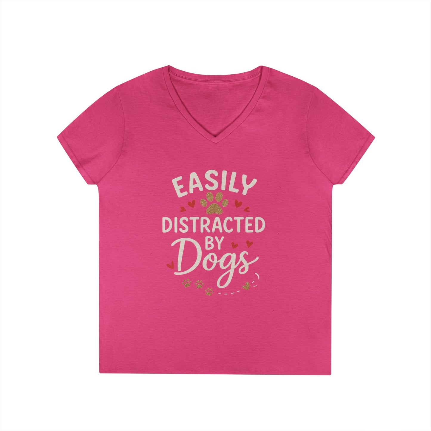 Easily Distracted by Dogs Ladies' V-Neck T-Shirt - Cute Pet Lover Gift