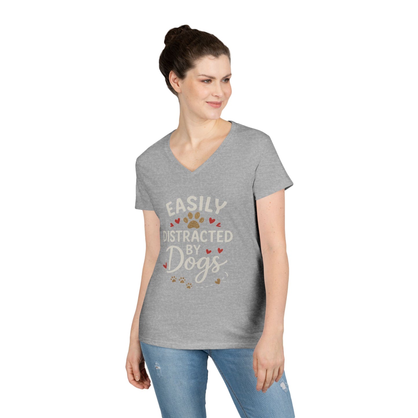 Easily Distracted by Dogs Ladies' V-Neck T-Shirt - Cute Pet Lover Gift
