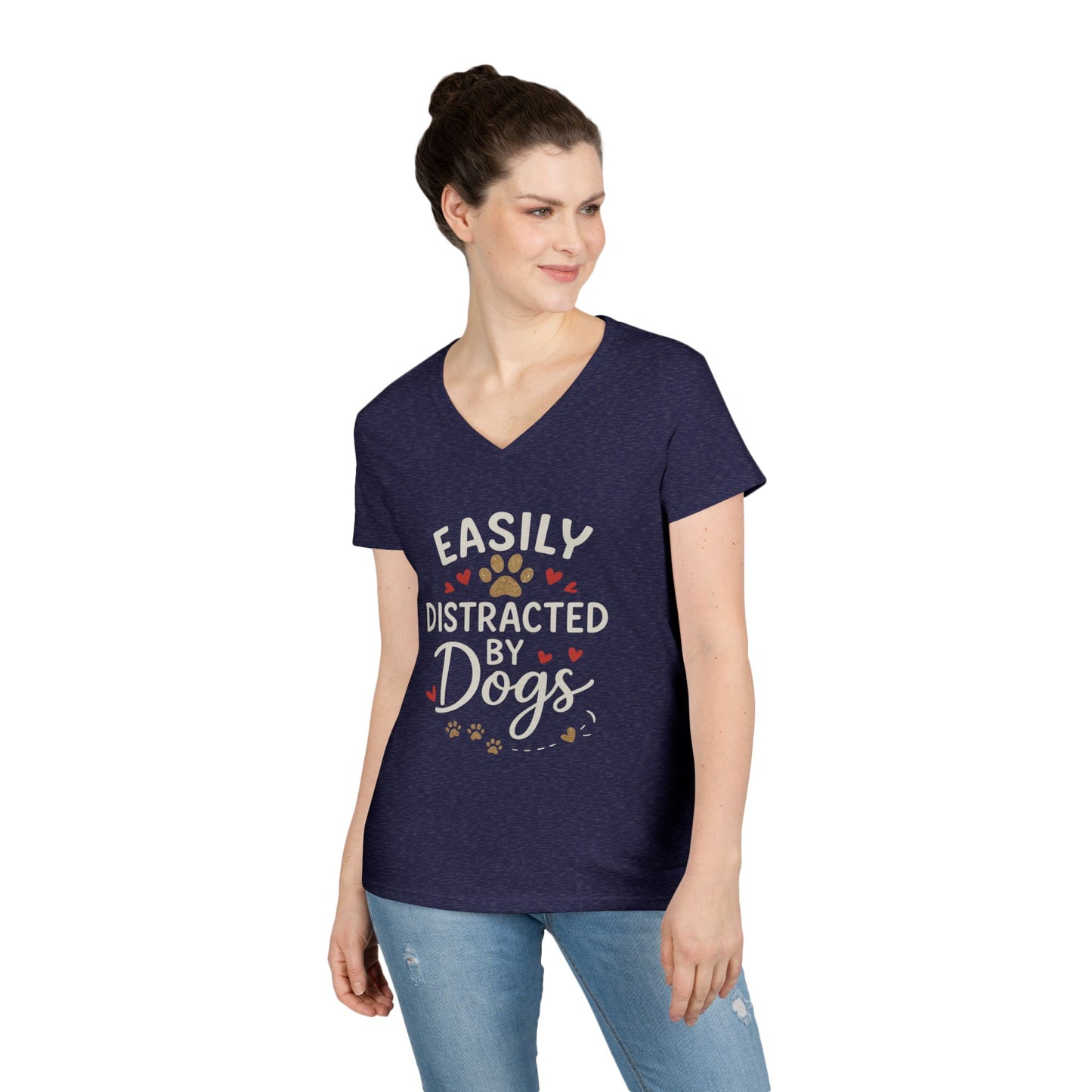 Easily Distracted by Dogs Ladies' V-Neck T-Shirt - Cute Pet Lover Gift