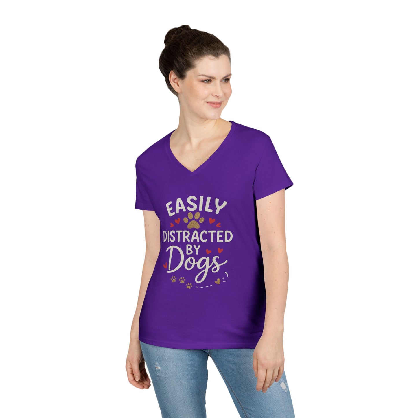 Easily Distracted by Dogs Ladies' V-Neck T-Shirt - Cute Pet Lover Gift