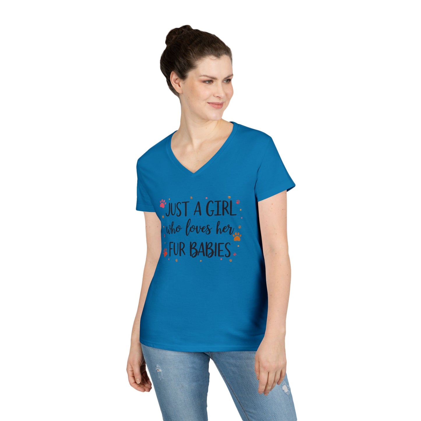 Just a Girl who Loves Her Fur Babies Ladies' V-Neck T-Shirt - Cute Pet Lover Gift