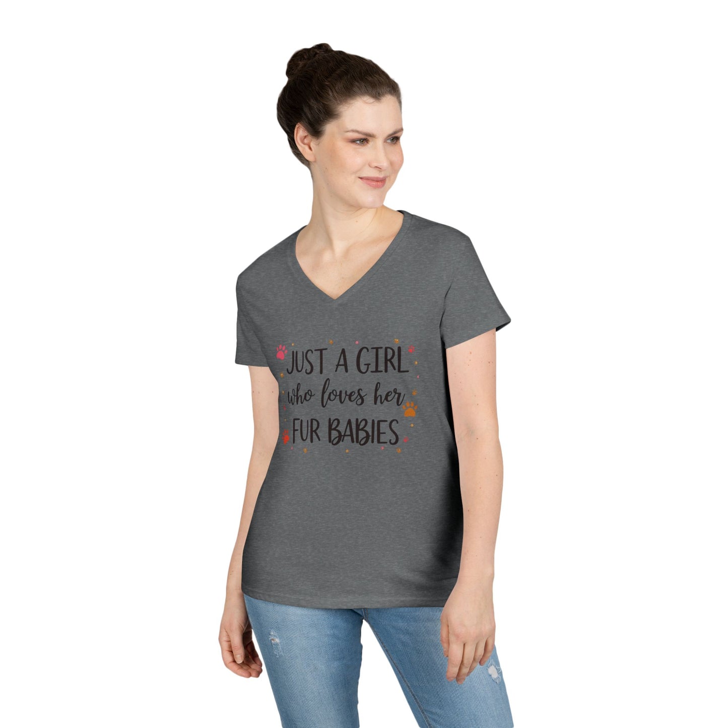 Just a Girl who Loves Her Fur Babies Ladies' V-Neck T-Shirt - Cute Pet Lover Gift