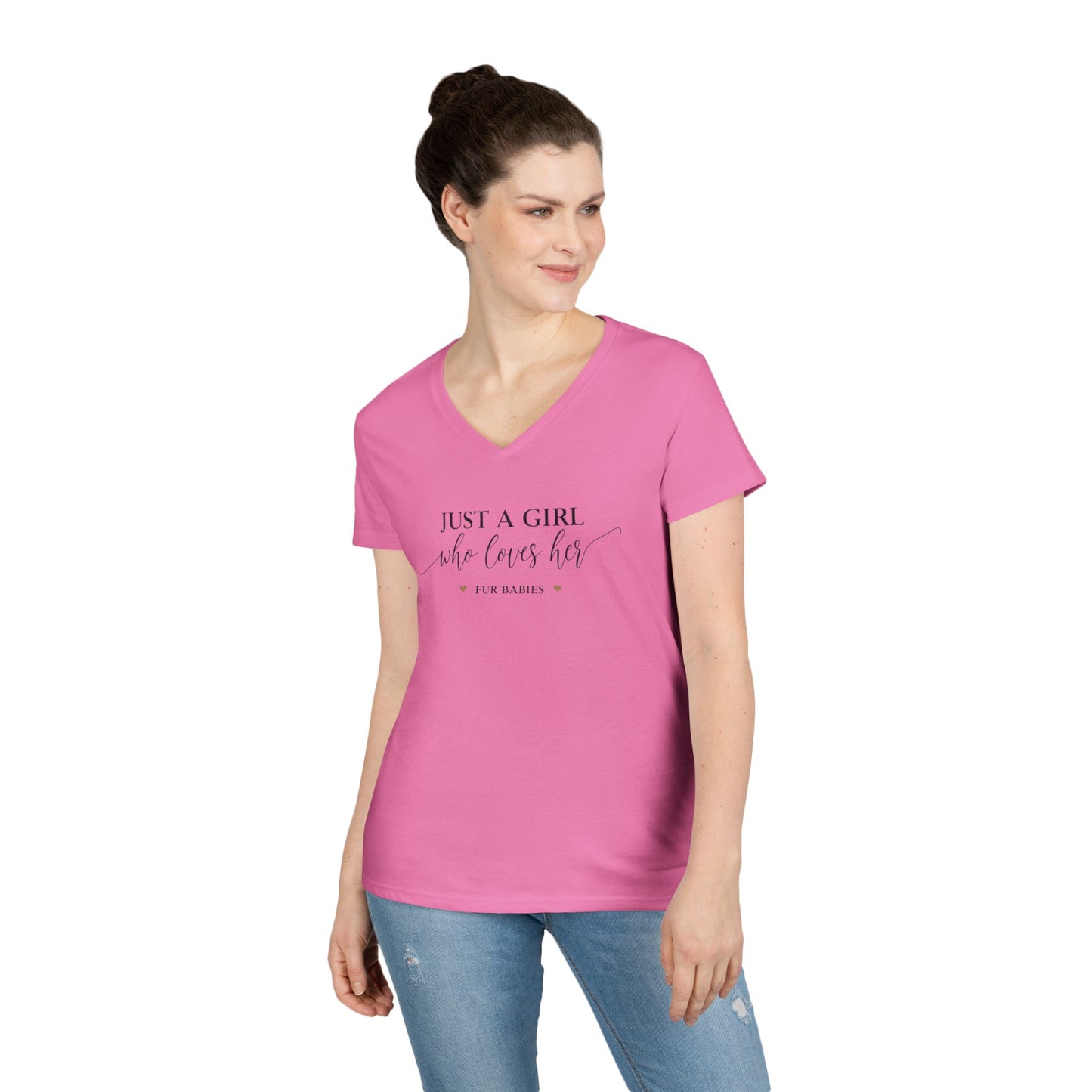 Just A Girl Who Loves Her Fur Babies Ladies' V-Neck T-Shirt - Cute Pet Lover Gift