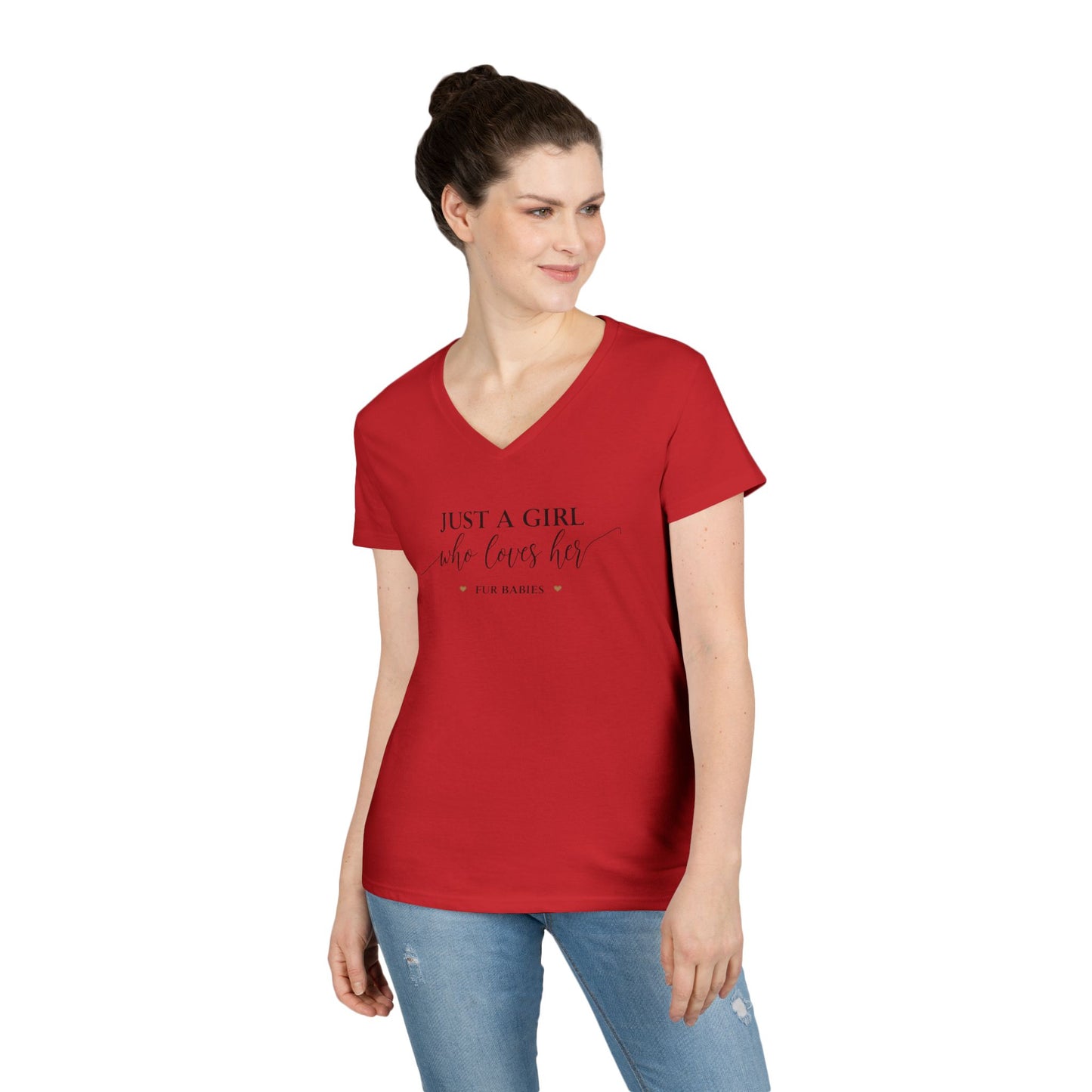 Just A Girl Who Loves Her Fur Babies Ladies' V-Neck T-Shirt - Cute Pet Lover Gift