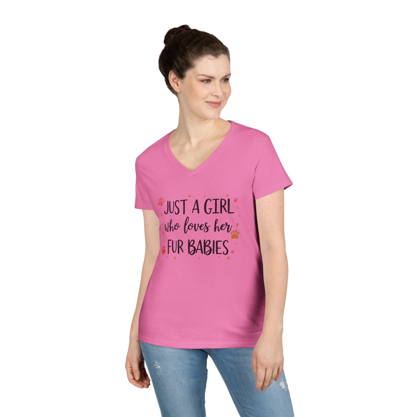 Just a Girl who Loves Her Fur Babies Ladies' V-Neck T-Shirt - Cute Pet Lover Gift