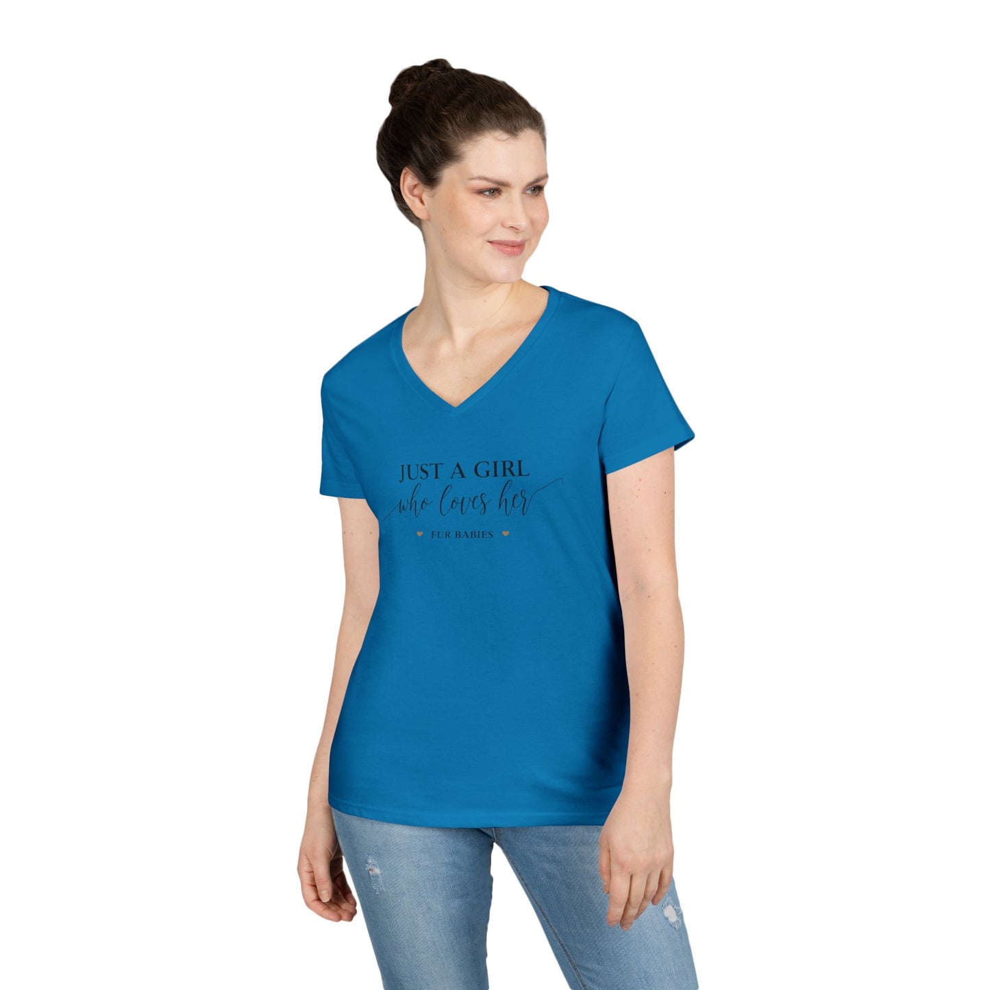 Just A Girl Who Loves Her Fur Babies Ladies' V-Neck T-Shirt - Cute Pet Lover Gift
