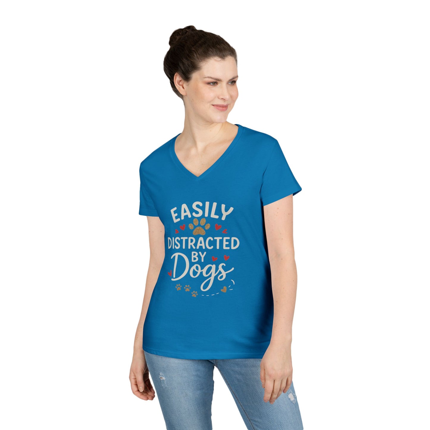 Easily Distracted by Dogs Ladies' V-Neck T-Shirt - Cute Pet Lover Gift