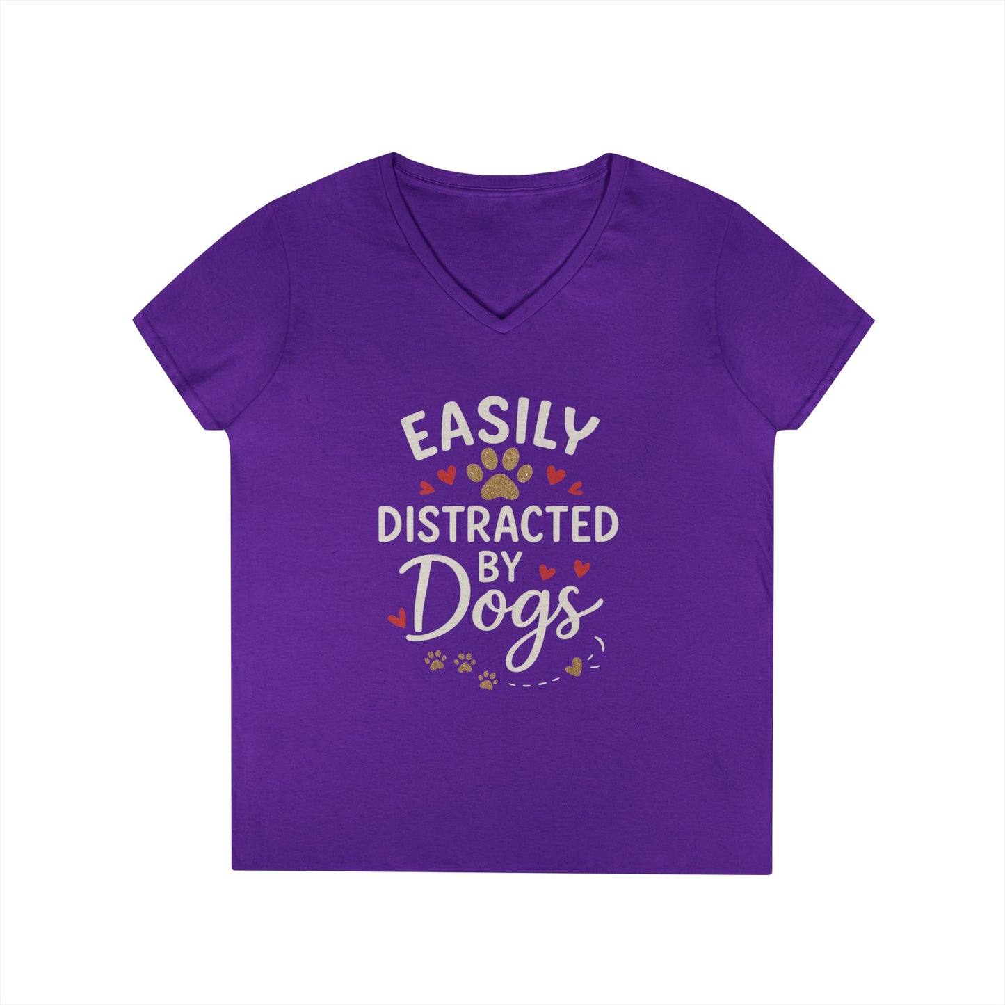 Easily Distracted by Dogs Ladies' V-Neck T-Shirt - Cute Pet Lover Gift