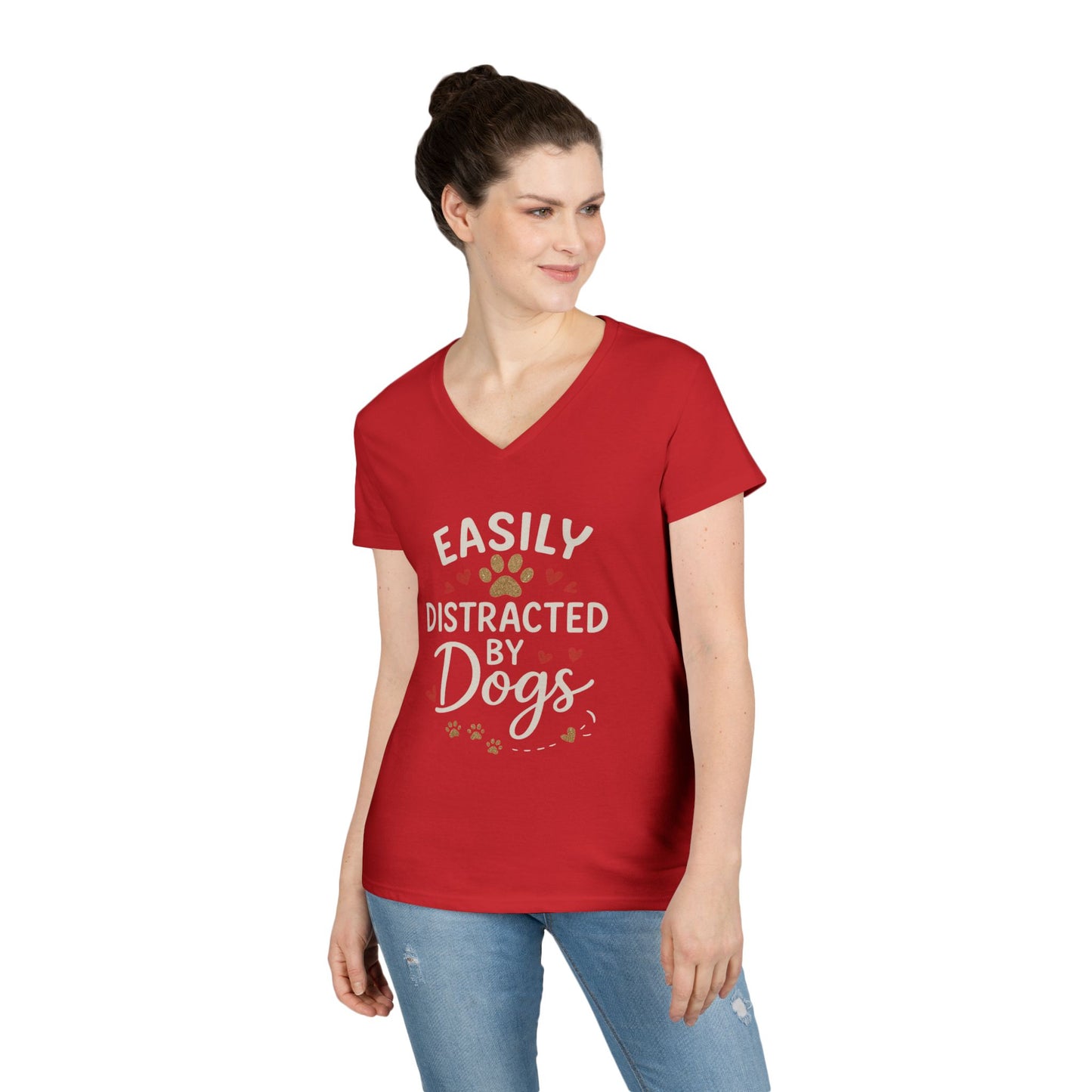 Easily Distracted by Dogs Ladies' V-Neck T-Shirt - Cute Pet Lover Gift