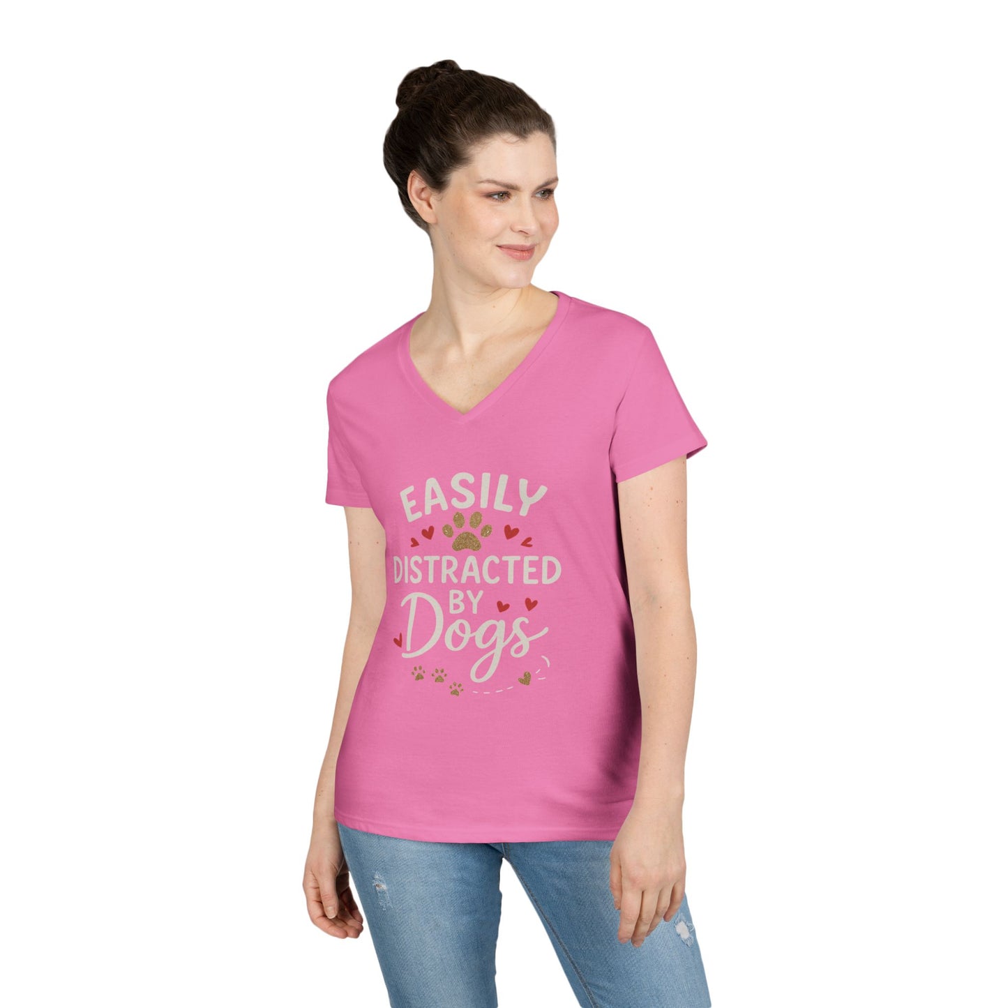 Easily Distracted by Dogs Ladies' V-Neck T-Shirt - Cute Pet Lover Gift