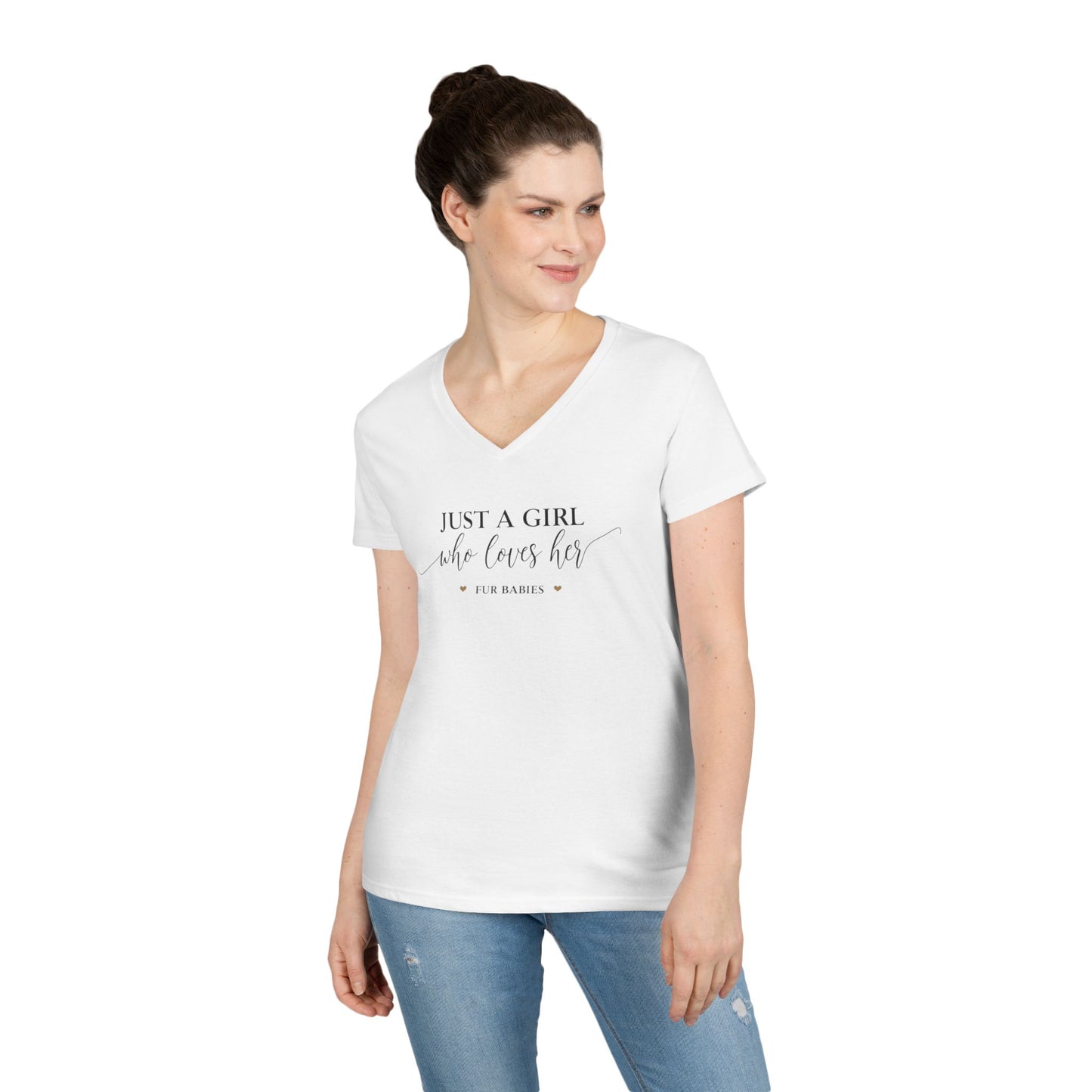 Just A Girl Who Loves Her Fur Babies Ladies' V-Neck T-Shirt - Cute Pet Lover Gift