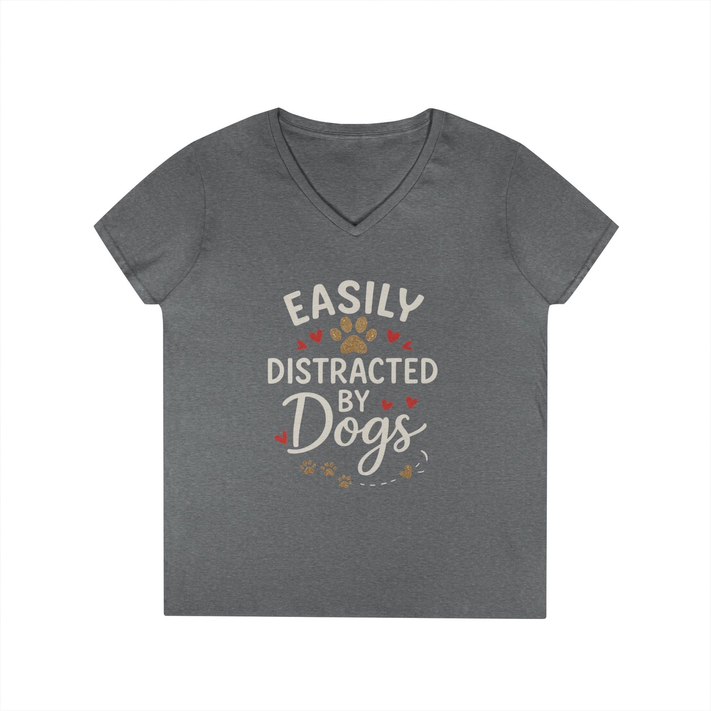 Easily Distracted by Dogs Ladies' V-Neck T-Shirt - Cute Pet Lover Gift