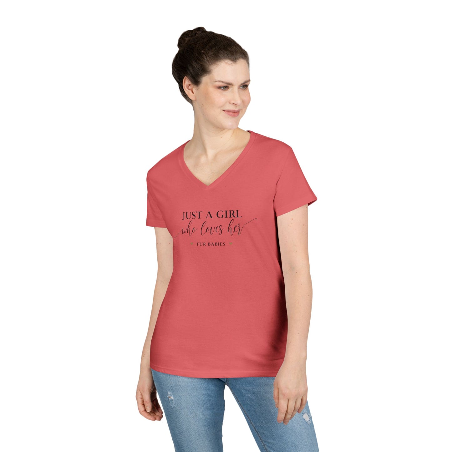 Just A Girl Who Loves Her Fur Babies Ladies' V-Neck T-Shirt - Cute Pet Lover Gift