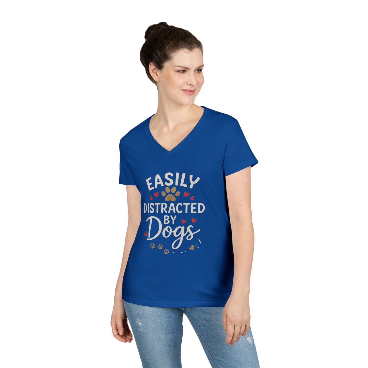 Easily Distracted by Dogs Ladies' V-Neck T-Shirt - Cute Pet Lover Gift