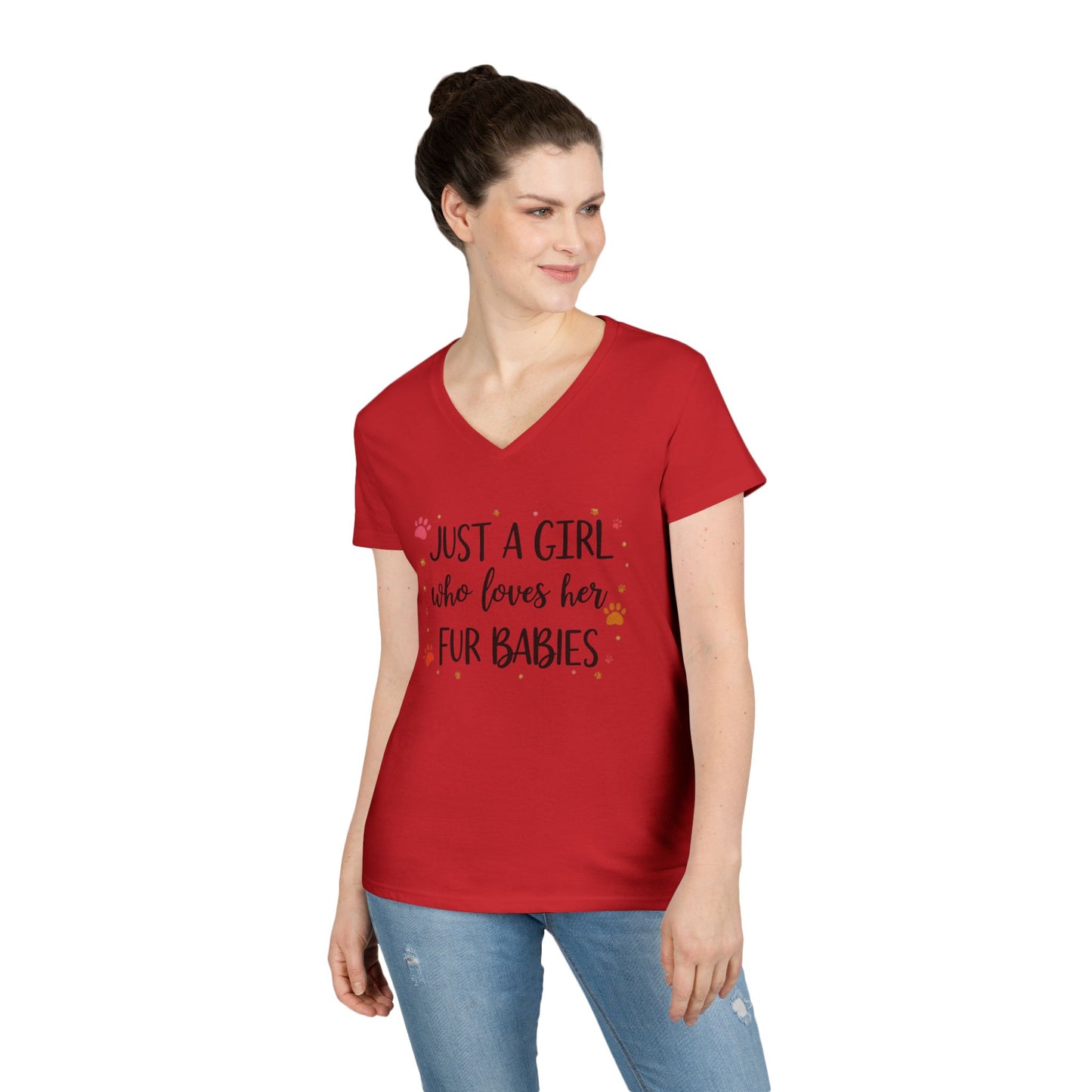 Just a Girl who Loves Her Fur Babies Ladies' V-Neck T-Shirt - Cute Pet Lover Gift