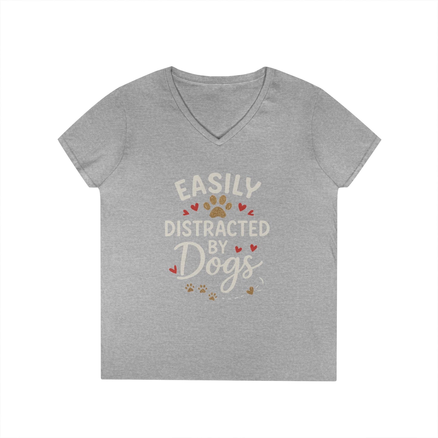 Easily Distracted by Dogs Ladies' V-Neck T-Shirt - Cute Pet Lover Gift