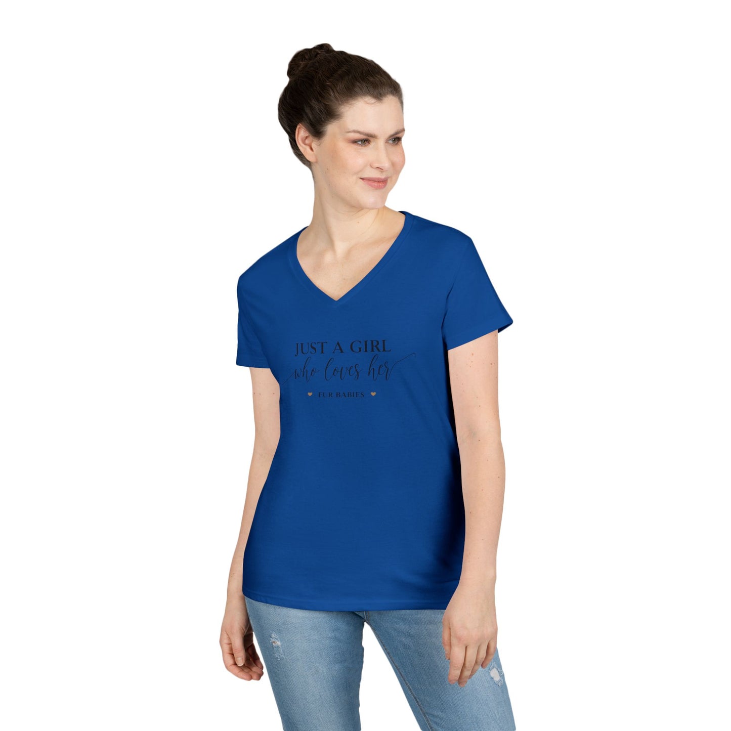 Just A Girl Who Loves Her Fur Babies Ladies' V-Neck T-Shirt - Cute Pet Lover Gift
