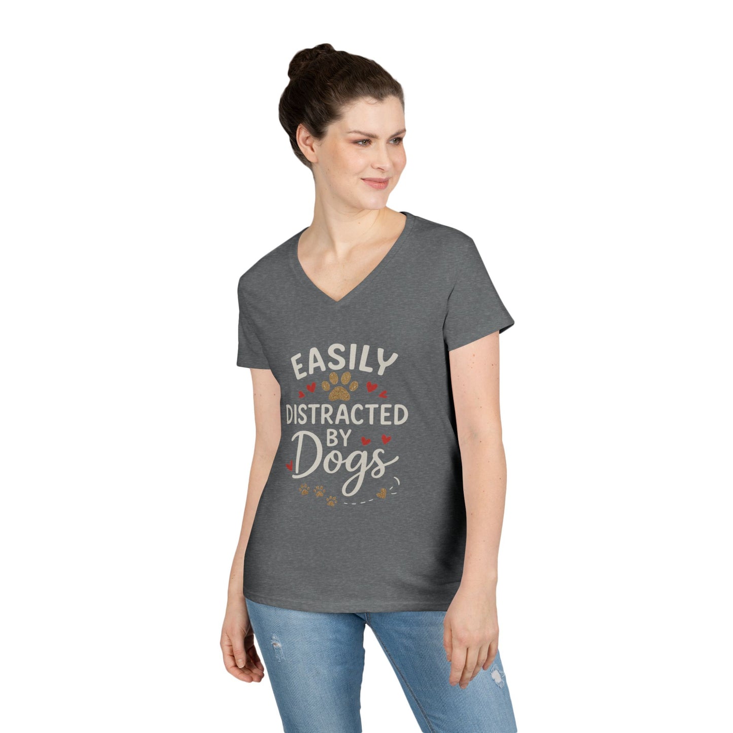 Easily Distracted by Dogs Ladies' V-Neck T-Shirt - Cute Pet Lover Gift