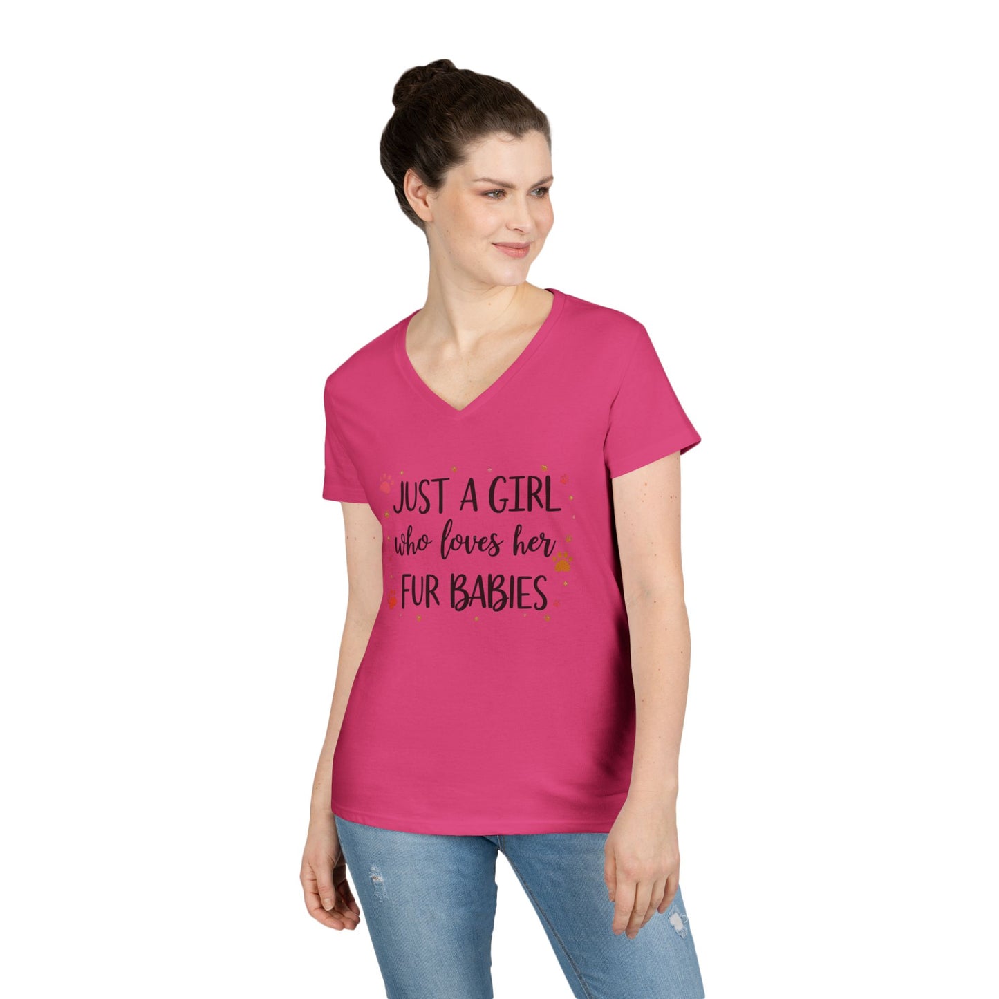Just a Girl who Loves Her Fur Babies Ladies' V-Neck T-Shirt - Cute Pet Lover Gift