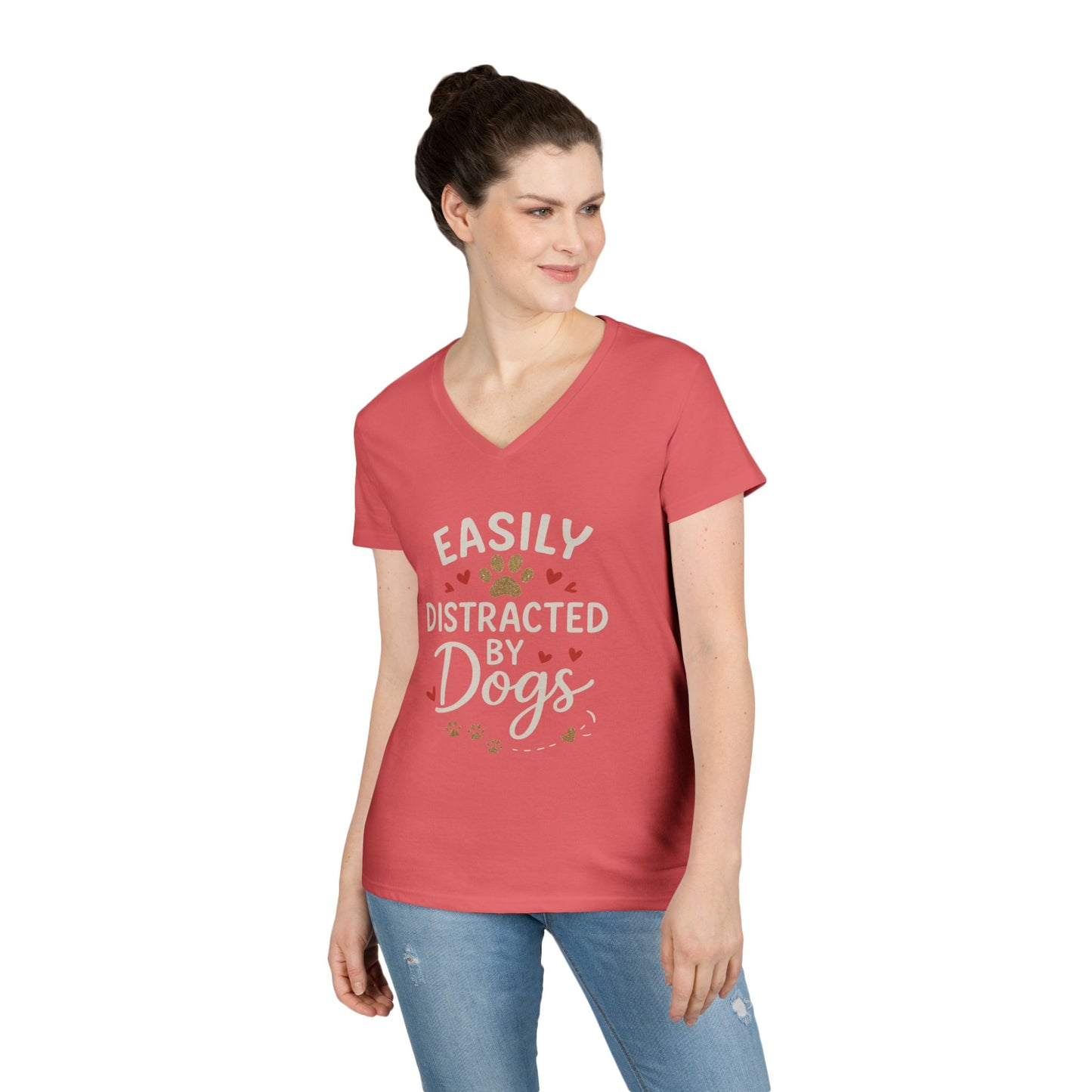 Easily Distracted by Dogs Ladies' V-Neck T-Shirt - Cute Pet Lover Gift