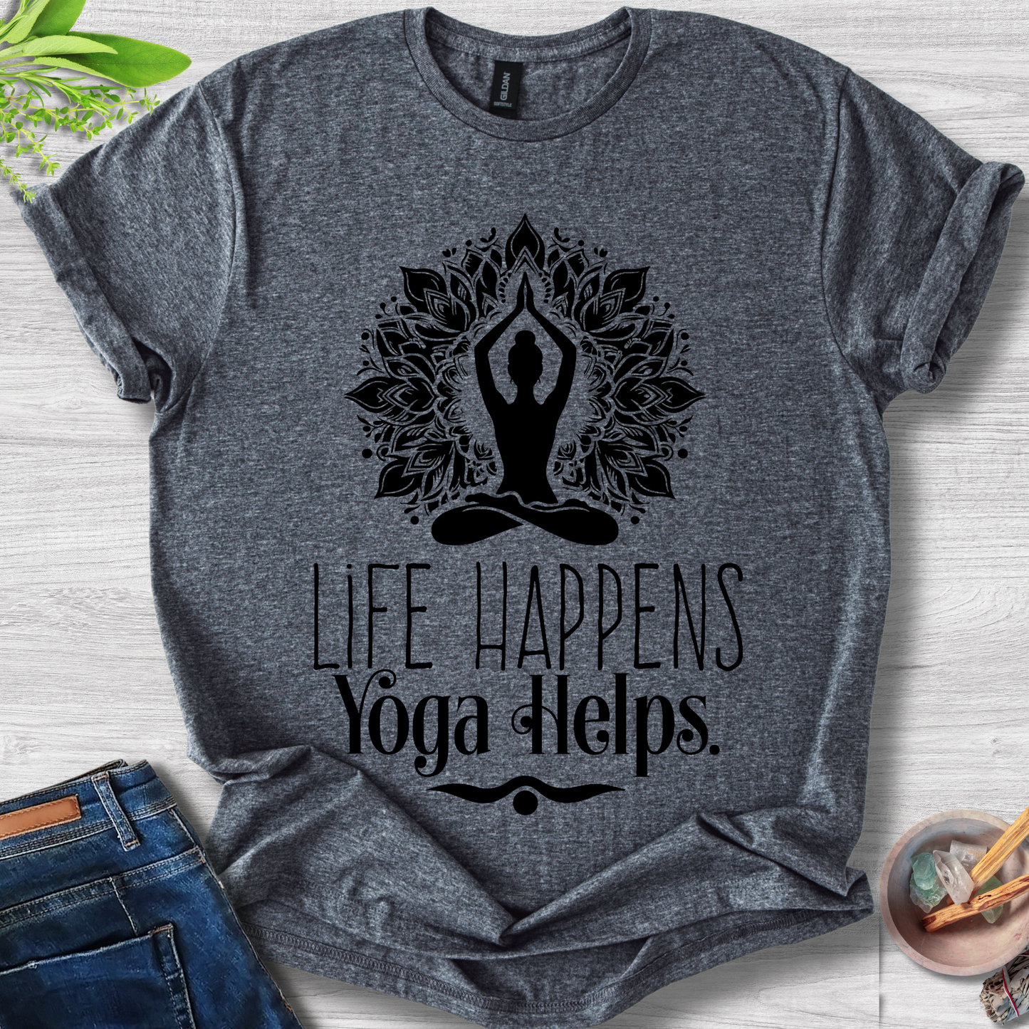 Life Happens Yoga Helps Unisex Softstyle T-Shirt