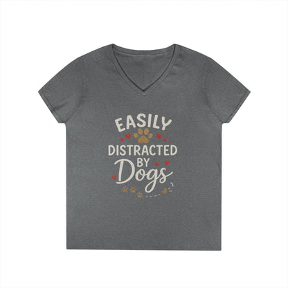 Easily Distracted by Dogs Ladies' V-Neck T-Shirt - Cute Pet Lover Gift