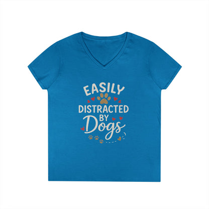 Easily Distracted by Dogs Ladies' V-Neck T-Shirt - Cute Pet Lover Gift
