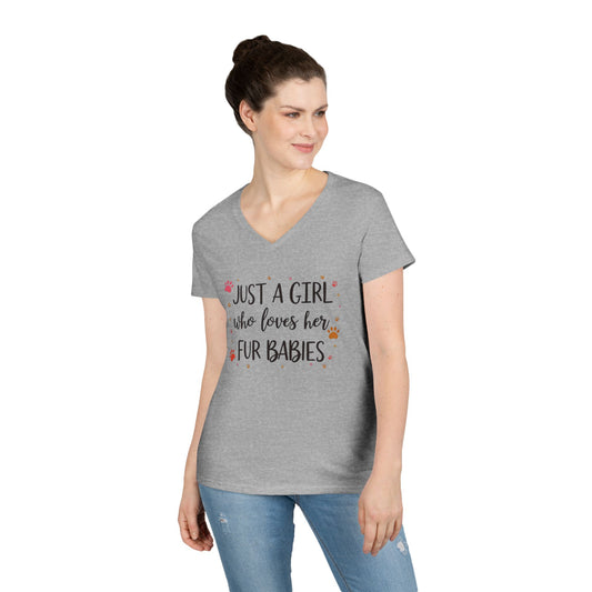 Just a Girl who Loves Her Fur Babies Ladies' V-Neck T-Shirt - Cute Pet Lover Gift