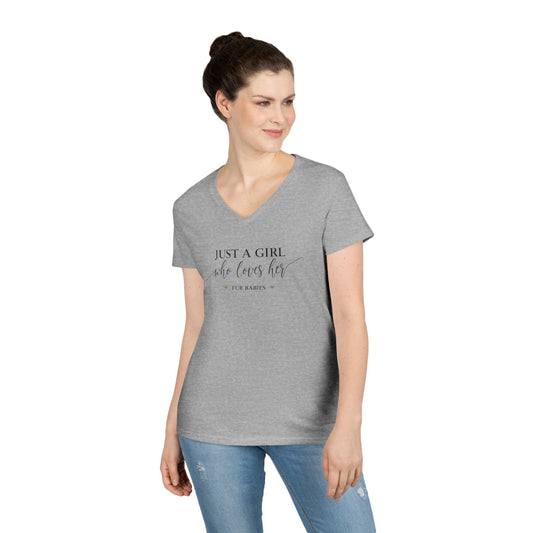 Just A Girl Who Loves Her Fur Babies Ladies' V-Neck T-Shirt - Cute Pet Lover Gift