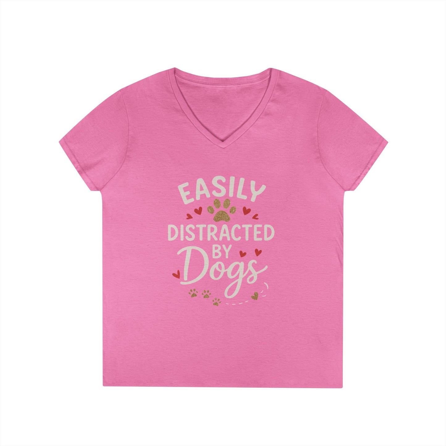 Easily Distracted by Dogs Ladies' V-Neck T-Shirt - Cute Pet Lover Gift